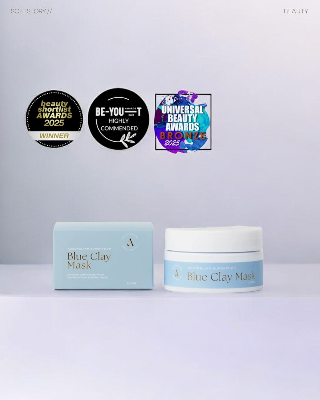 【🏆屢獲殊榮:平衡油水平衡、緩解肌膚炎症、吸附多餘油脂】澳洲超級食物亮膚粉藍泥面膜 AYA Australian Superfood Blue Clay Mask 100ml