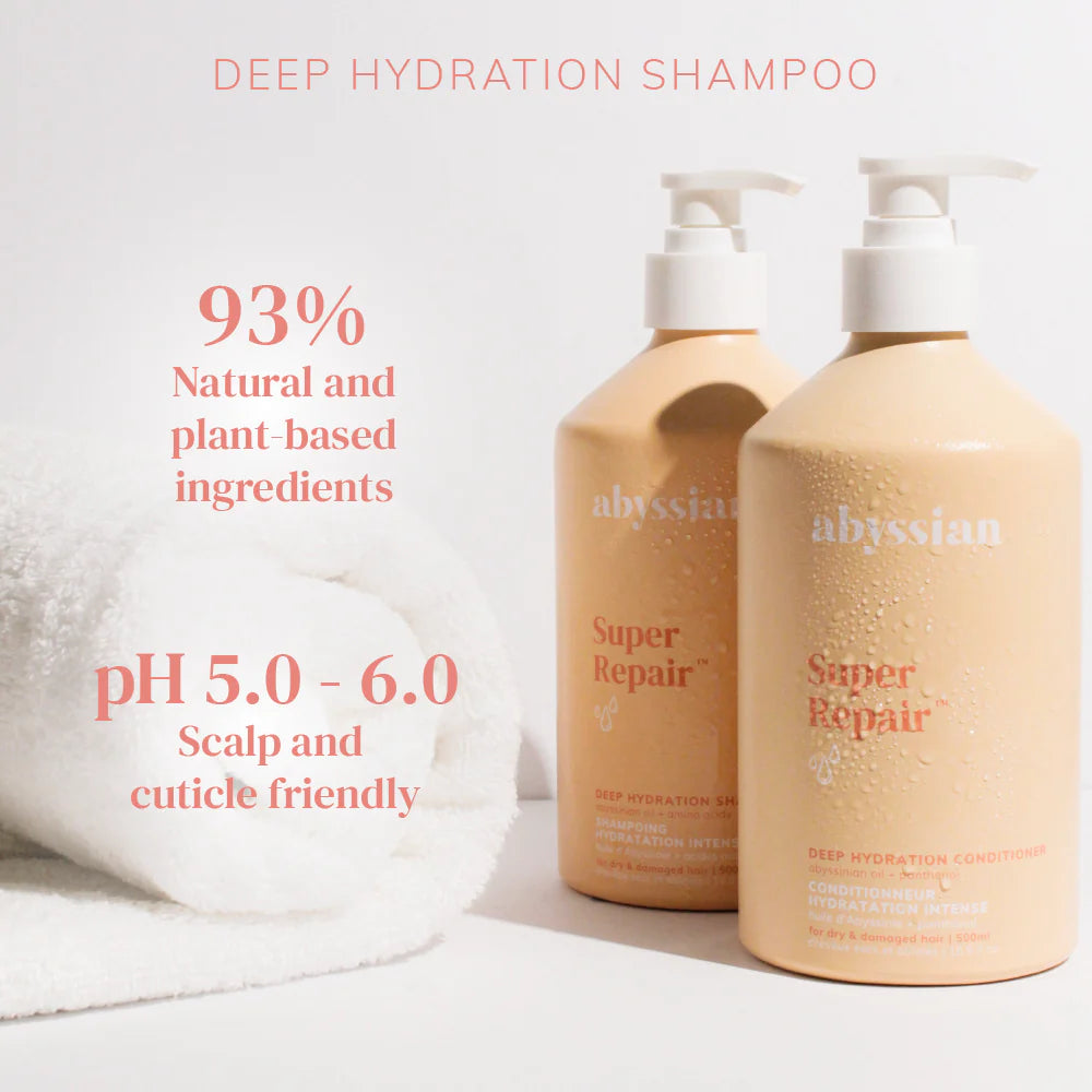 Abyssian Deep Hydration Shampoo & Deep Hydration Conditioner 1+1 Set 提高髮絲光澤&柔軟度! (各500ml) 深層柔軟髮絲修復洗護套裝𖤐