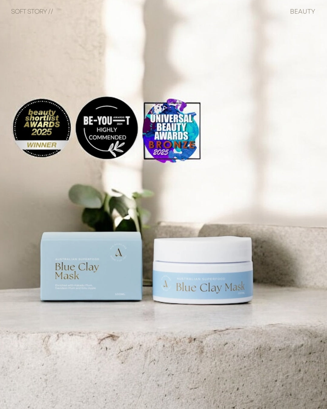 【🏆屢獲殊榮：平衡油水平衡、緩解肌膚炎症、吸附多餘油脂】澳洲超級食物亮膚粉藍泥面膜 AYA Australian Superfood Blue Clay Mask 100ml