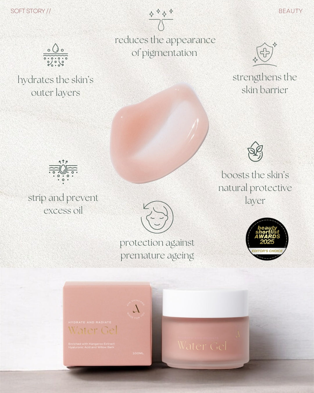 【🏆屢獲殊榮：改善乾燥粗糙、淡化色素沉澱、安撫敏弱肌】澳洲木槿花櫻桃草莓保濕水凝啫喱/面膜 AYA Hydrate and  Radiate Water Gel 100ml