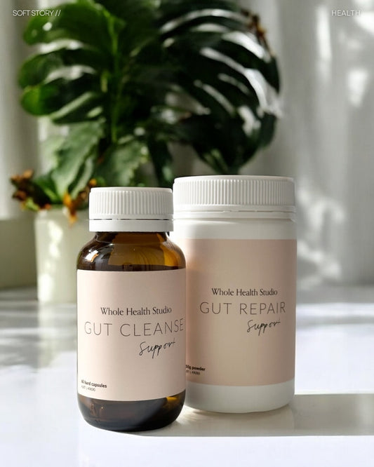 Whole Health Studio Gut Reset Combo【腸道reset套裝！「淨＋養」雙效組 】Gut Cleanse Support & Gut Repair Support  天然草本腸道深層淨化膠囊 & 草本益菌腸道修護粉