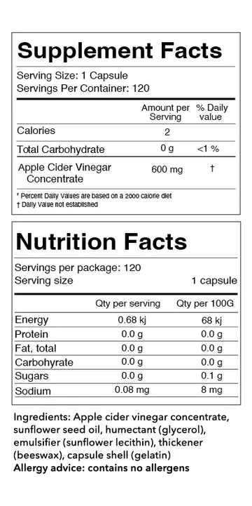 Tonik 澳洲【優雅溫和排毒組合】有機蘋果醋膠囊 ＆ 益生元膠囊 (各120粒) Tonik No.5 Prebiotic Capsules and Tonik No.2 Apple Cider Vinegar Capsules Combo𖤐 [養成腸道健康好習慣]